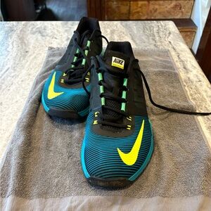 Nike Black Green and Blue Men's Running Shoes with Yellow Accents